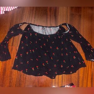 Black Top with Cherry Print